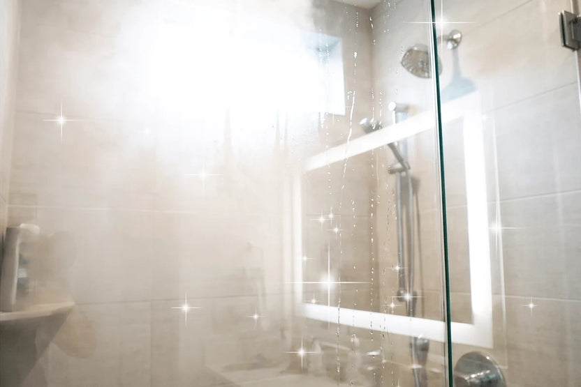 Mampara de ducha después de limpiar con vapor